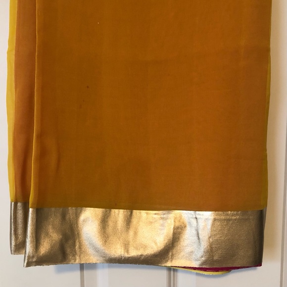 NWOT Yellow/Orange and Pink Chiffon Sari - Picture 4 of 12